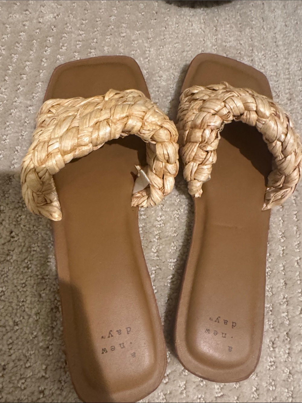 A new day Woven Straw Slide Sandals in Natural Brown